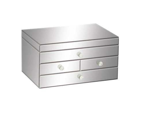 Deco 79 Glass Mirrored 4 Drawer Jewelry Box, 11' x 9' x 6', Silver