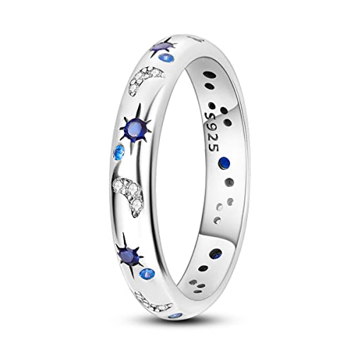 NARMO 925 Ring for Women Sterling Silver Moon and Star Rings Cubic Zirconia Stackable Ring Size 8