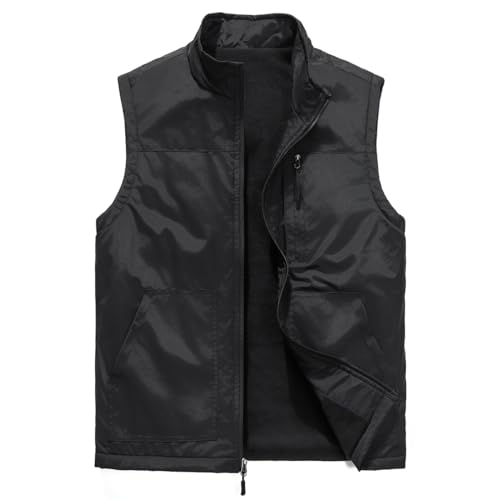 AKuVoL Men's Lightweight Softshell Vest Waterproof Outerwear Puffer Windproof Vest for Golf Running Black XL