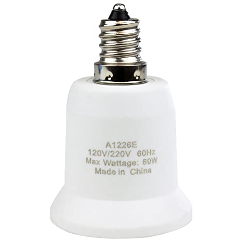 Newhouse Lighting E12 to E26 Light Bulb Socket Adapter, Candelabra E12 to Medium Socket E26/E27 Converter Bulb Base Adapter for Ceiling Fans Light, Pendant Light, Chandelier, 120V/220V, White, 1-Pack