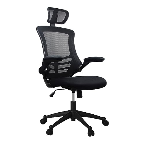 Techni Mobili Modern Ergonomic High-Back Office Chair, Executive Mesh Home Office Chair with Adjustable Headrest & Flip Up Arms, Black , 49.5' x 26.37' x 26.37'