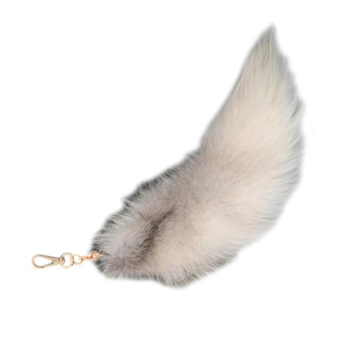 homeemoh Faux Animal Tail Keychain Fluffy Faux Fur Tail Pendant 15.75 Inch Long Tail Charms Keyring Holder for Handbag Backpack (Light Grey)
