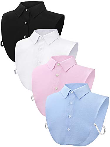 4 Pieces Fake Collar Detachable Dickey Collar Half Shirts Round Collar Blouse False Collar Top for Women Girls Outfits (White, Black, Pink, Light Blue, Cotton, Oxford Cloth)