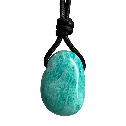 Luck Strings Handmade Chakra Gemstone Crystal Pendant Necklace, Unisex Design for Men & Women, Large Rock Energy Amulet Jewelry Collar for Spiritual Wellness, Accessory Gift, Amazonite Turquoise