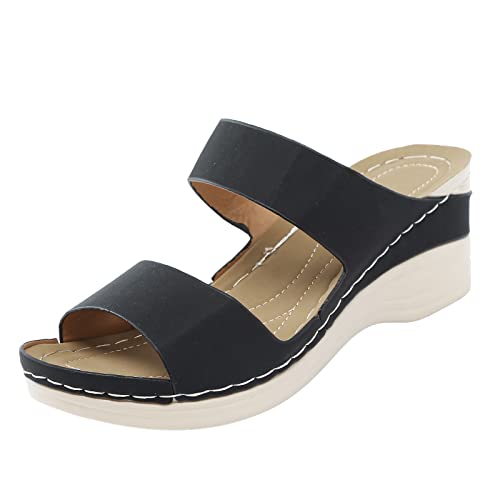 Yuanjay Sandal for Women Wedge Sandals Summer Flats Slingback Walking Slippers Slides Open Toe Anti Slip Beach Comfort Shoes