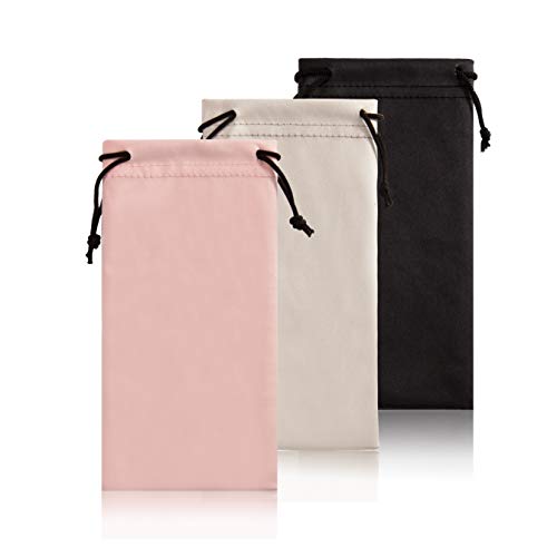 TRIUMPH VISION Drawstring Soft Glasses Pouch Linen- Fabric 3 Pack Storage Phone Pouch Microfiber Sunglasses Case Storage Eyeglasses Pouch Cleaning Cloth Pink Sunglass Sleeve