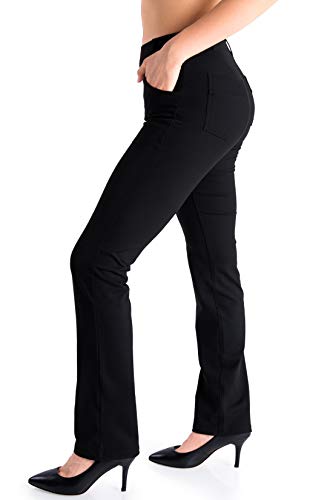 Yogipace,4 Pockets/Belt Loops,Women's Straight Leg Yoga Dress Pant Work Pants Office Slacks,33',Black,Size S