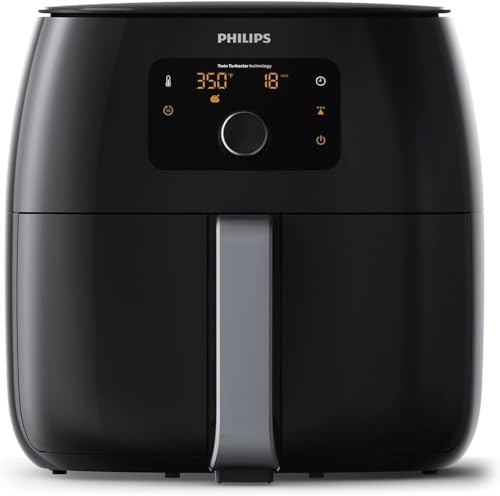 Philips Premium Airfryer XXL, Fat Removal Technology, 3lb/7qt, Rapid Air Technology, Digital Display, Keep Warm Mode, 5 Cooking Presets, NutriU App, Family Sized, Black (HD9650/96)