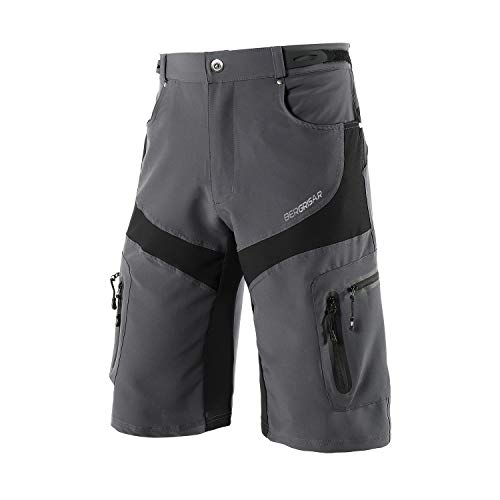 BERGRISAR Men's Cycling Shorts MTB Mountain Bike Bicycle Shorts Zipper Pockets 1806BG Grey Size Large