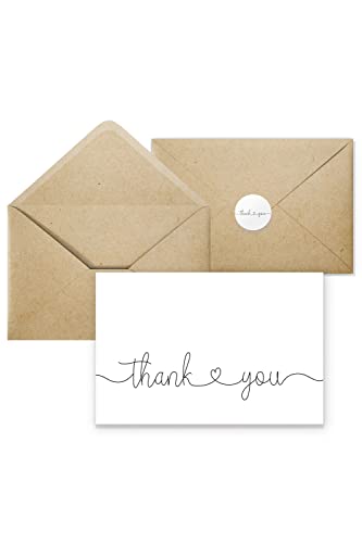 Thank You Cards with Kraft Envelopes and Stickers, Bulk Pack of 20, 4x6 Inch Professional Looking | Suitable for Business, Baby Shower, Wedding, Small Business, Graduation, Bridal Shower, Funeral