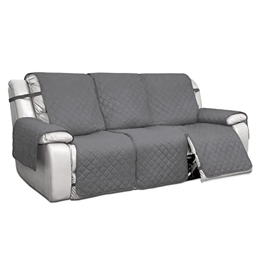 PureFit Water Resistant Reversible Sofa Covers for Reclining Sofa - Non Slip Split Recliner Couch Cover for 3 Cushion Couch, Washable Furniture Protector for Kid, Dog (3 Seat, Gray/Light Gray)