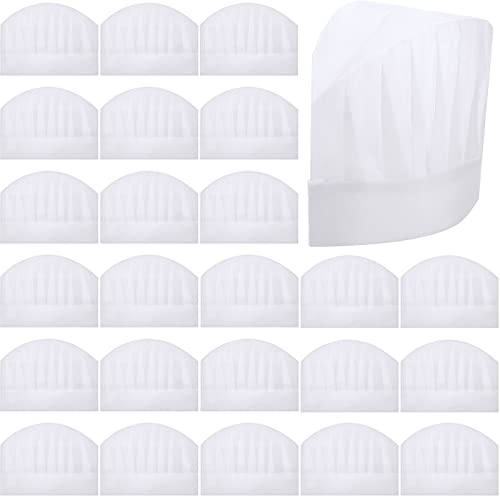 60 Pack 8 Inch Kids White Chef Hats Non Woven Chef Toques Chef Caps Kitchen Chef Caps for Baking Cooking Home Kitchen School Pizza Party Supplies, Large