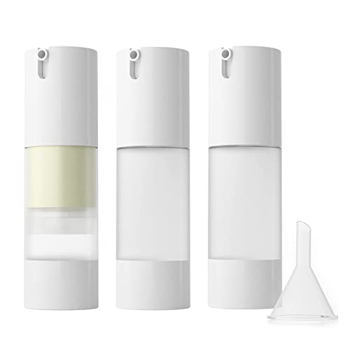 LONGWAY 3pcs Empty Refillable Airless Pump Bottle,Travel Foundation Containers,Airless Cosmetic Pump Bottle for Hand Sanitizer, Toner,Gel,Hair Oil, Lotion and Face Cream (1oz/30ml, Frosted)