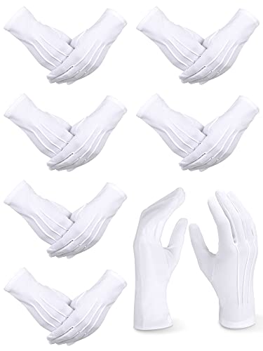SATINIOR 6 Pairs White Gloves Uniform Gloves Parade Costume Gloves for Police Server Funeral Formal Tuxedo Guard