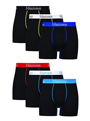 Hanes Mens Underwear Briefs, Cotton Stretch Moisture-wicking Multi-pack Boxer, Black - 6 Pack, XX-Large US