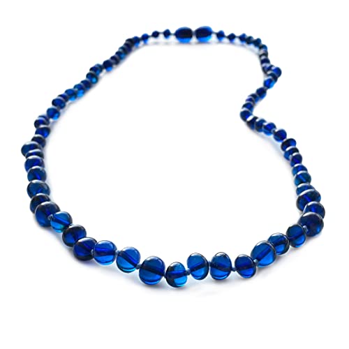 Amberistan Amber Necklace for Women - HandMade Baltic Jewelry for Adult - 18 inch - 100% Genuine (Blue)