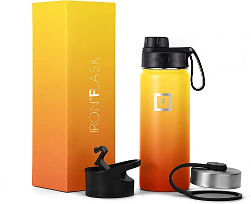 IRON °FLASK Sports Water Bottle - 18 Oz 3 Lids (Wide Spout Lid), Leak Proof - Stainless Steel Gym & Sports Bottles for Men, Women & Kids - Double Walled, Insulated Thermos, Mothers Day Gifts for Mom
