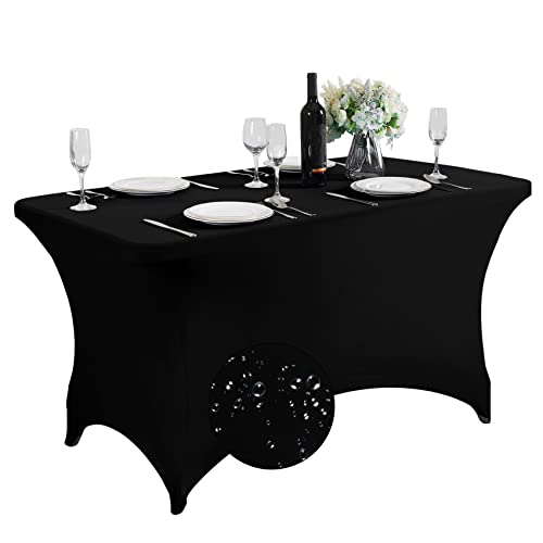 SUPERO Waterproof Spandex Table Cover for 4FT Table Universal Fitted Stretch Tablecloth for Party, Banquet, Wedding and Events-Black