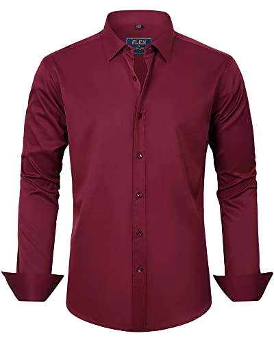 J.VER Men's Dress Shirt Regular Fit Solid Casual Button Down Shirts Red Wine Large