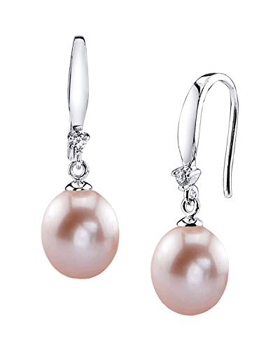 The Pearl Source Genuine AAA Quality 9mm Pink Freshwater Cultured Real Pearl Dangle Earrings for Women | Trendy Valentine Girls Prom Bridesmaid Wedding Earring | 14K Gold Plated 925 Sterling Silver