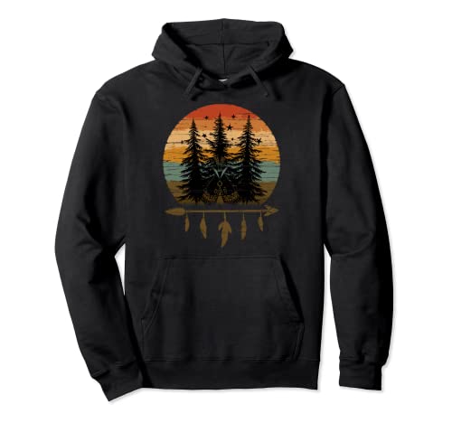 Vintage Camping Trip Dream Catcher, Pine Trees, Teepee Stars Pullover Hoodie