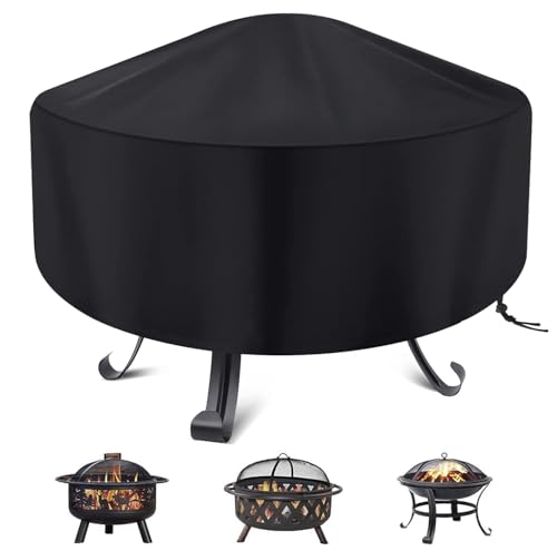 FEIERYA Fire Pit Cover Round for Fire Pit 22- 34 Inch, Waterproof Outdoor FirePit Cover, Full Coverage Patio Round Fire Pit Cover - Dustproof Anti UV and Tear Resistant