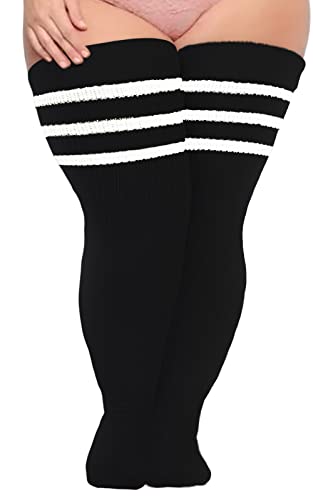Plus Size Womens Thigh High Socks for Thick Thighs- Extra Long Striped Thick Over the Knee Socks- Leg Warmer Boot Socks