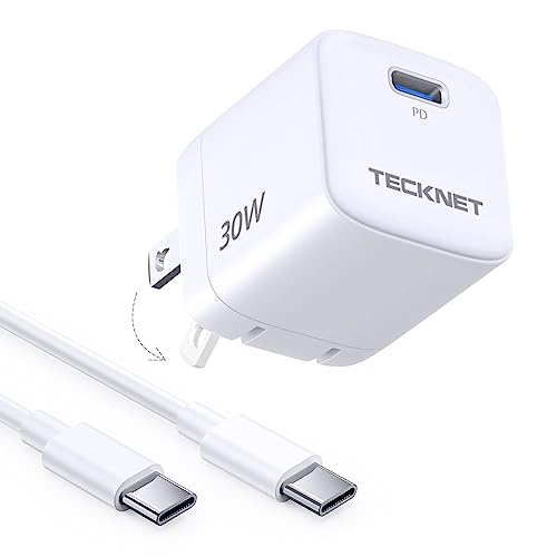TECKNET USB C Charger, Mini Foldable 30W GaN Fast Charging Block with 3FT USB C to C Cable, PPS Compact Wall Charger Block for iPhone 15/15 Pro, iPad Pro, Google Pixel 7/6, Samsung Galaxy S21 S22