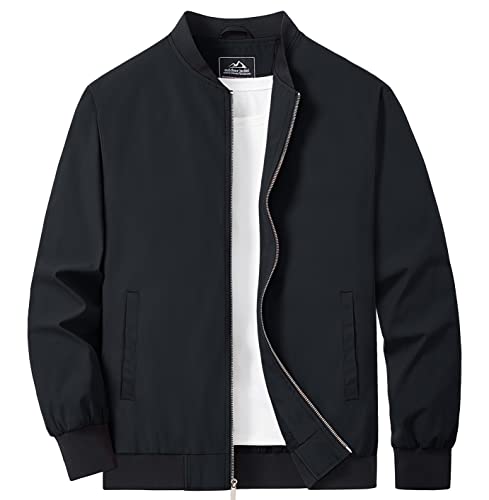 MAGCOMSEN Bomber Jacket Men Lightweight Jacket Full Zip Light Windbreaker Casual Stylish Golf Jackets Black L