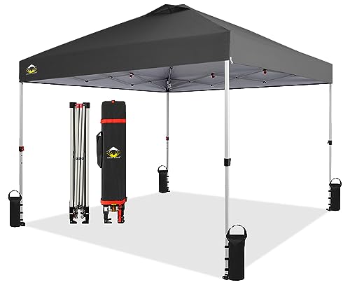 CROWN SHADES 10x10 Pop Up Canopy, Patented Center Lock One Push Tent Canopy, Newly Designed Storage Bag, 8 Stakes, 4 Ropes (10x10, Grey)