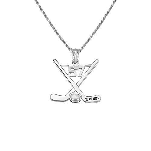 AILIN 925 Sterling Silver Custom Hockey Necklace With Lucky Number and Name Personalized Engraving Pendant Ice Hockey Sticks Sports Chain Charm Athletic Jewelry Gifts For Men Son Women