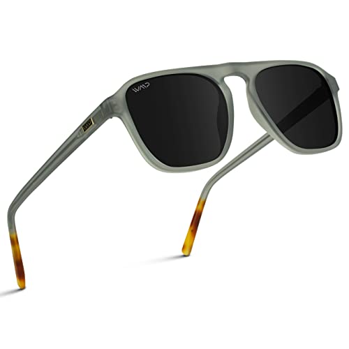 WearMe Pro Polarized Aviator One-Bridge Modern Square Mens Sunglasses (Moon Rock Grey/Black Lens)