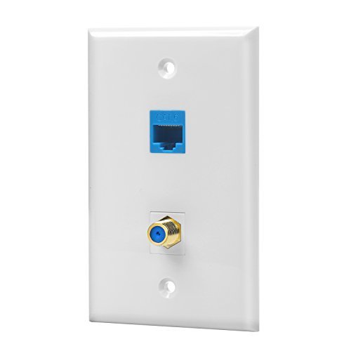 IBL-1 Cat6 Ethernet Port and 1 Gold-plated Cable TV Coax F Type Port Wall Plate (White)