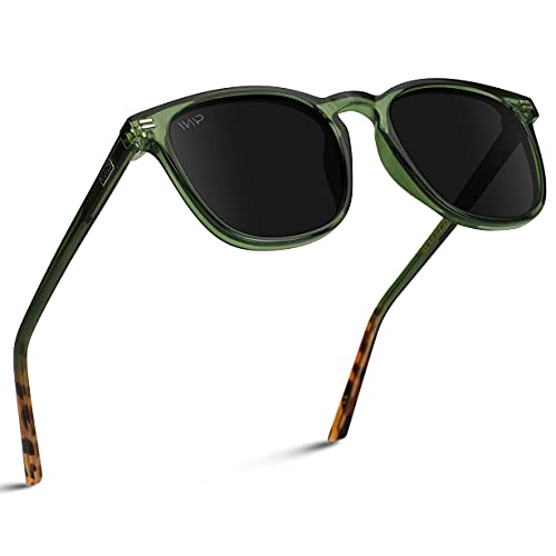 WearMe Pro Polarized Modern Rounded Square Men's Sunglasses (Green Frame/Black Lens)