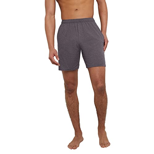 Hanes Mens Jersey Cotton With Pocket Workout-and-training-shorts, Charcoal Heather, Large US