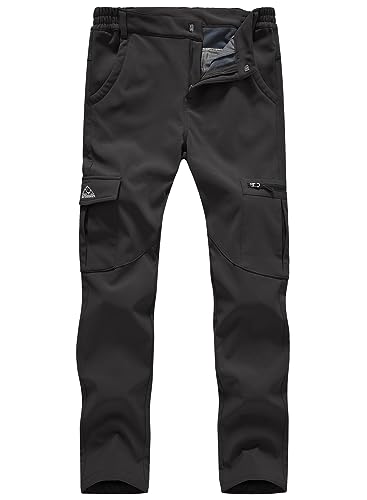 TBMPOY Women's Skiing Hiking Cargo Pants Outdoor Waterproof Windproof Softshell Fleece Snow Pants Black XL