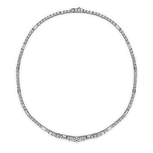 BERRICLE Sterling Silver Cubic Zirconia CZ Fashion Tennis Necklace for Women, Rhodium Plated 16'
