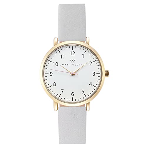 Wristology Olivia Mini Gold Womens Watch - White Interchangeable Genuine Leather Band - Easy to Read Analog Face with Numbers and Second Hand for Nurses, Teachers, Seniors, EMT OM092