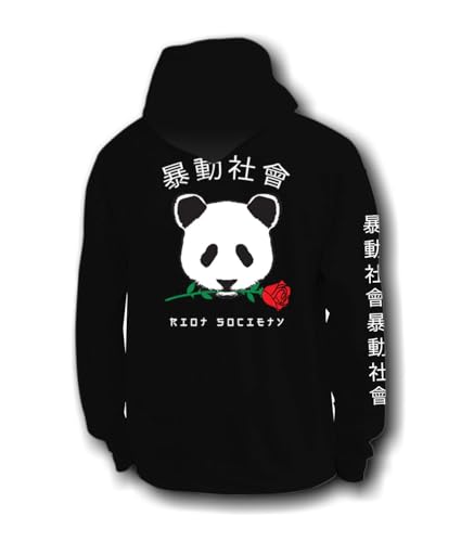 Riot Society Panda Rose Mens Graphic Pullover Hoodie Sweatshirt, Perfect Sweater for the Champion to Wear Into the AM - Black, Small