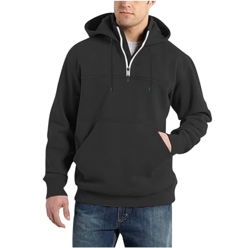 DOLKFU warehouse amazon warehouse deals y2k hoodies Men's Quarter Zip Hoodies Simple Solid Color Long Sleeve Sweatshirts Loose Fit Trendy Hooded Tops with Pocket Black XL