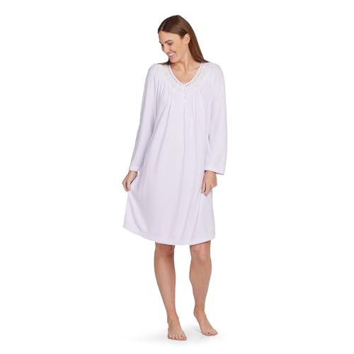 Miss Elaine Women's Nightgown, Honeycomb Knit Gown with Long Sleeves and Round Neckline, Women's Sleepwear and Loungewear (Medium, Lavender)