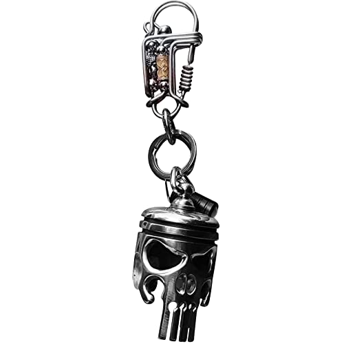LIUL Piston Art Keychain, Piston Key Chain Made from Motorcycle Piston, Skeleton Keychain ,Skull Keyring for Men, Alloy, Silver