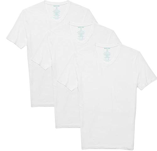 Tommy John Men's Second Skin 2.0 High V Neck Shirt - 3 Pack - Stay Tuck Design - Soft Comfortable Undershirt Tee (White, X-Large)