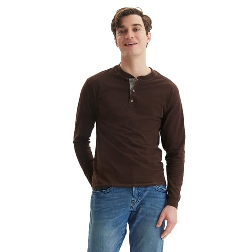 Hanes Mens T-shirts, Beefyt Henley Cotton Long Sleeve, Dark Truffle, 3X-Large US