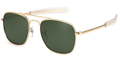 IOHLNG Mens Aviator Sunglasses 55mm Polarized Military Pilot Shades, Gold, Size Medium