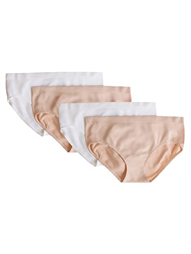 Fruit of the Loom Girls' Seamless Bikini Brief, 2-pack Underwear, Sand/White 4-pack, Large US