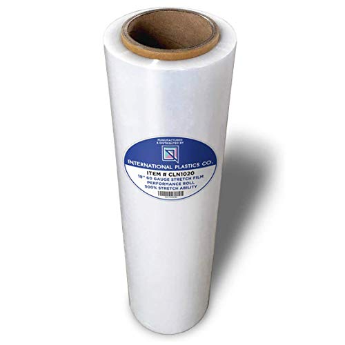 International Plastics Co. 18' Stretch Film/Wrap 1200ft 500% Stretch Clear Cling Durable Adhering Packing Moving Packaging Heavy Duty Shrink Film Stretch Wrap(1 Pack, Clear)