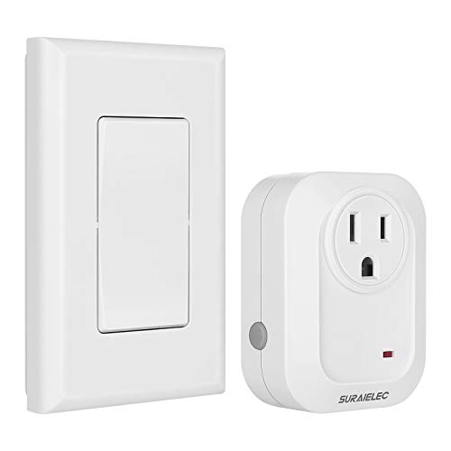 SURAIELEC Wireless Wall Switch Remote Control Outlet, No Wiring Needed, 100ft RF Range, Pre-Programmed, Expandable Remote Light Switch Kit for Plug in Pendant Light, Lamp, Small Electrical Appliance