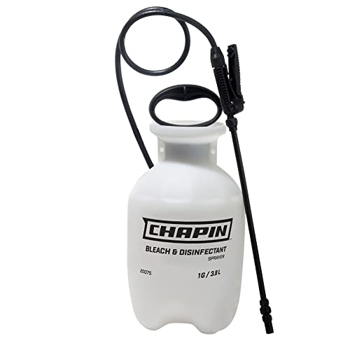 Chapin 20075 Disinfectant Bleach Sprayer, 1 Gallon, Made in the USA, Adjustable Cone Nozzle, Compatible with Bleach Solutions and Fungicides, Translucent White