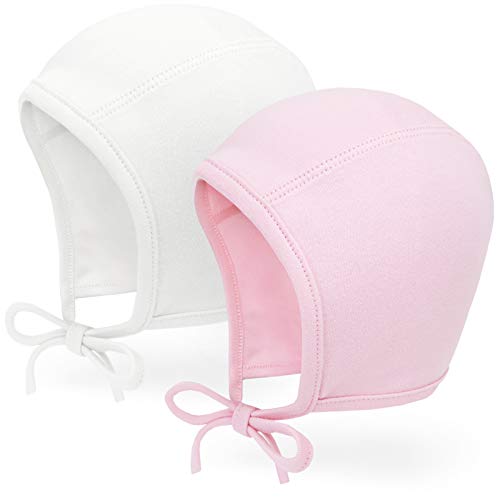Happy Tree 2 Pack Baby Hat Bonnet Soft 100% Combed Cotton Toddler Infant Beanie Pilot Caps, White + Light Pink, Large